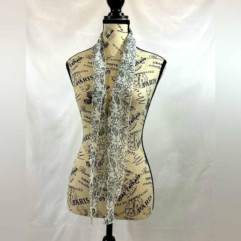 Short Oblong Black & White Silk Scarf
